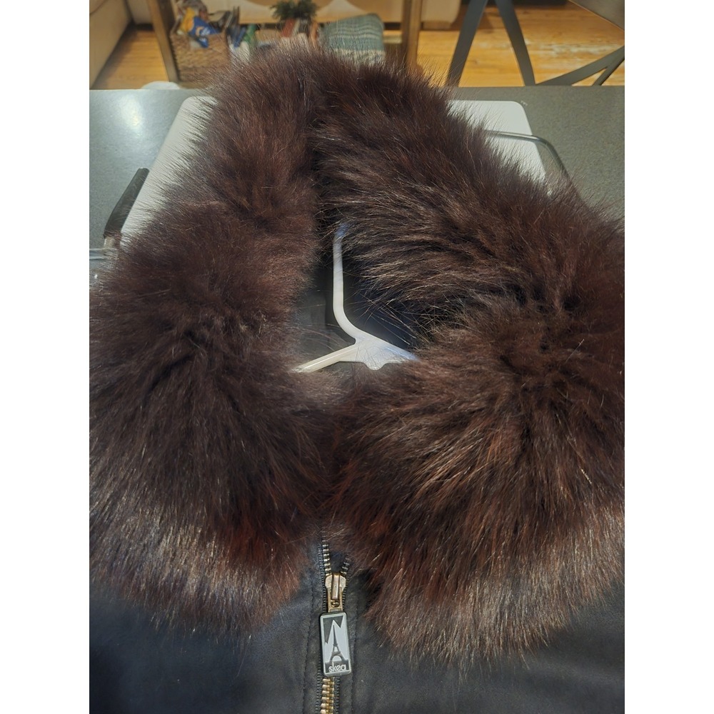 Vintage Skea Paris Vail Black Faux Suede Fur Trim Ski Jacket Coat Womens 10 USA - Picture 3 of 16